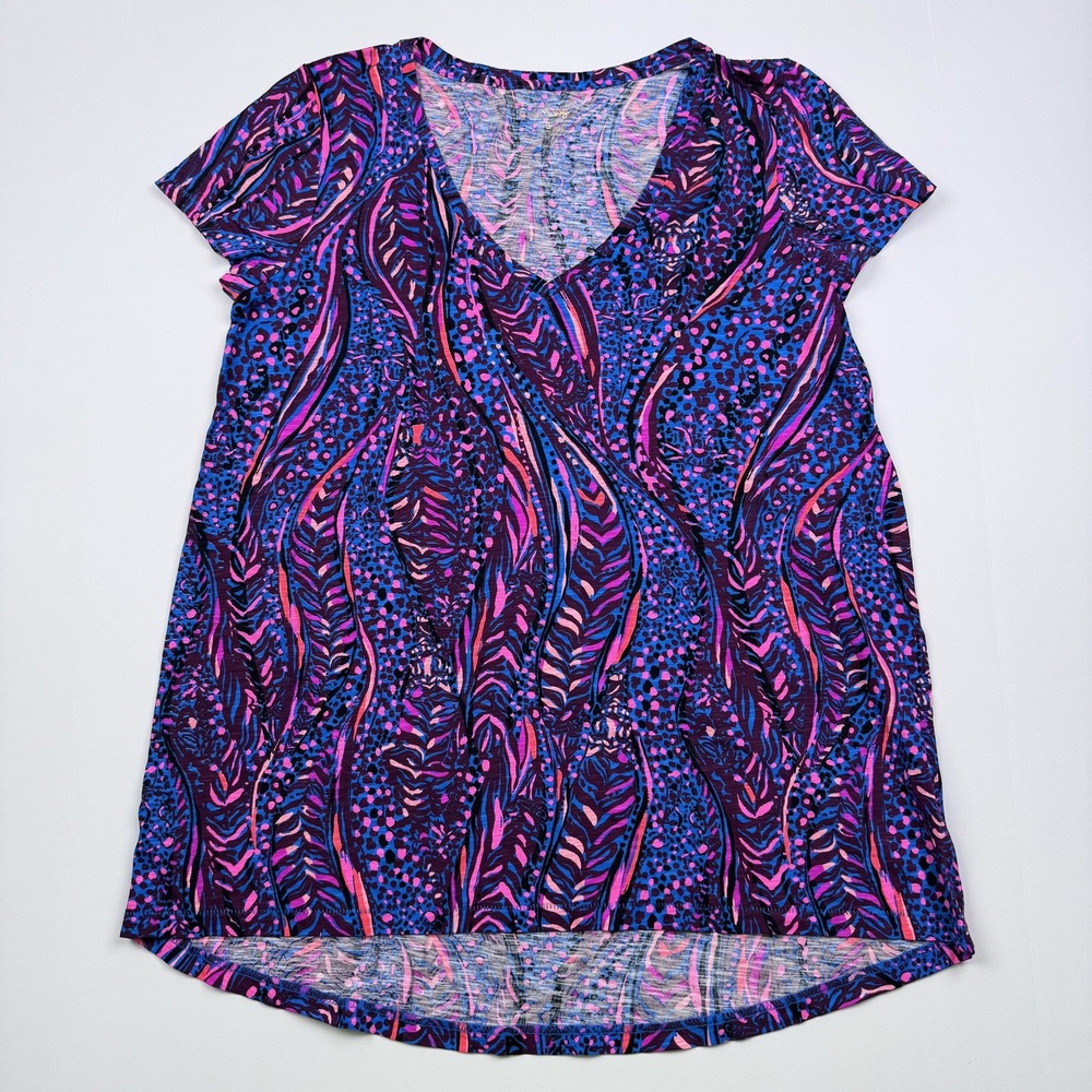 Lilly Pulitzer Shirt Womens Small Purple Pink Blue V Neck Tunic Top Print
